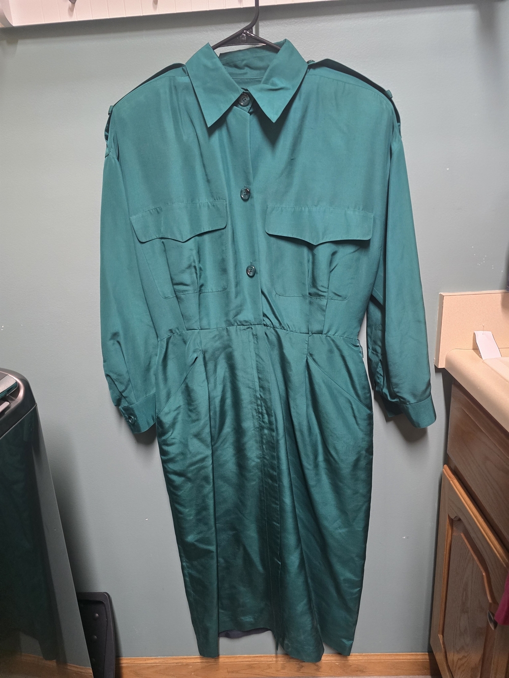 Vintage Linda Allard for Ellen Tracy 100% Silk Teal Green Shirt Dress - Size 14